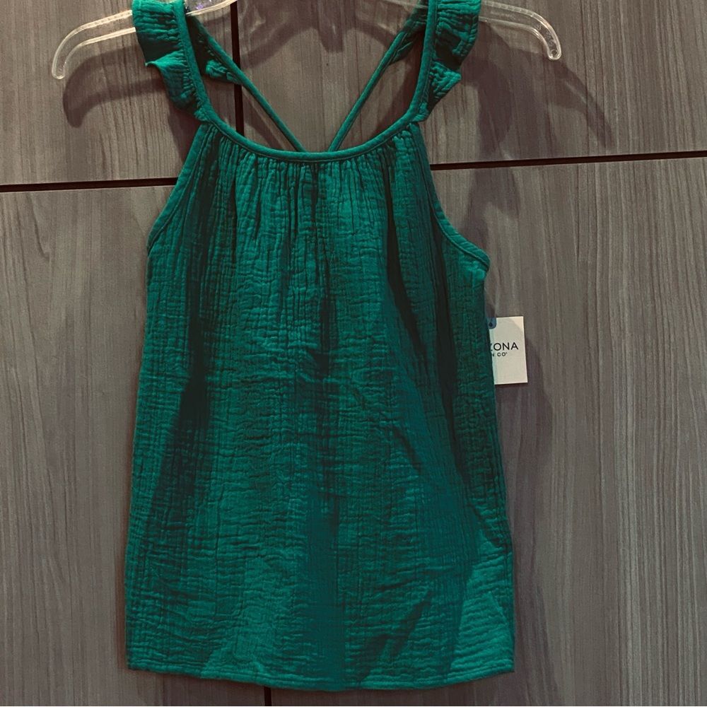 Arizona Green Gauze Ruffle Strap Tank XL 16 Youth NWT - Picture 2 of 4
